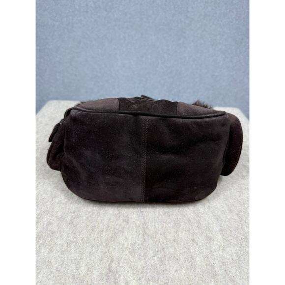 Stuart Weitzman Dark Brown Suede Fur Trim Shoulder Bag Front Clip - Picture 4 of 14